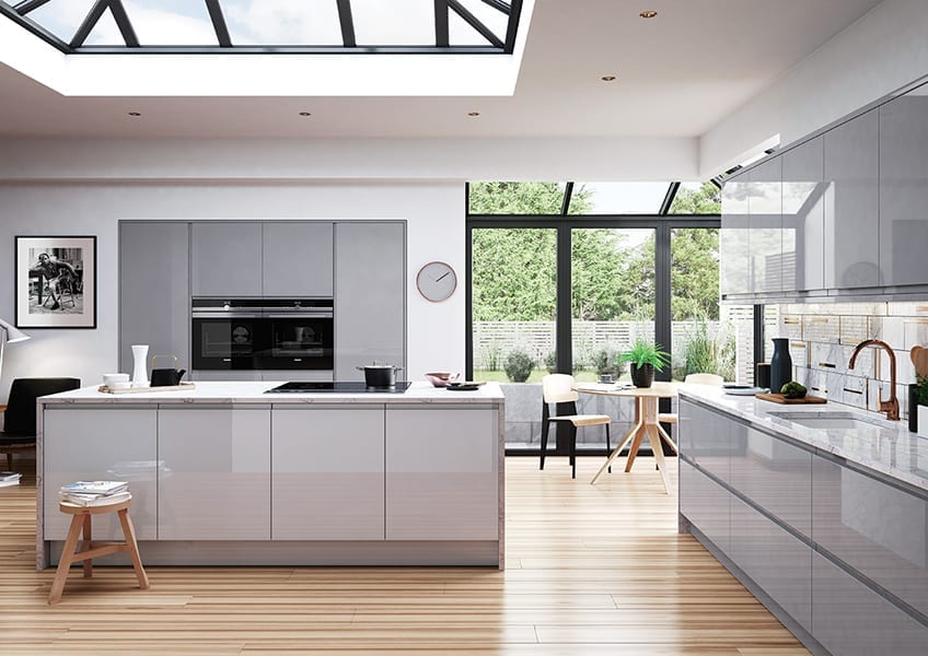 contemporary kitchen design grey gloss