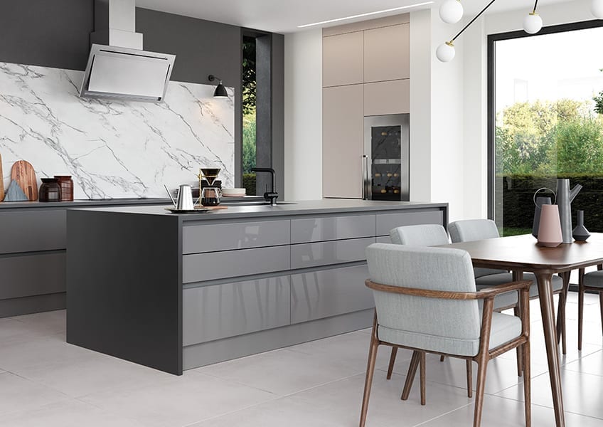 contemporary kitchen design grey gloss