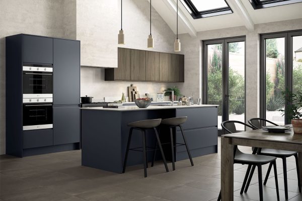 Strada Matte Slate Blue with Rezana Stained Espresso Kitchen